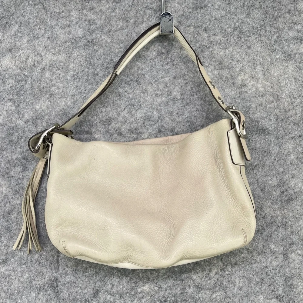 Coach Legacy Hobo Bag Womens Medium Cream Pebble Leather Tassel F04S-1429 Duffel